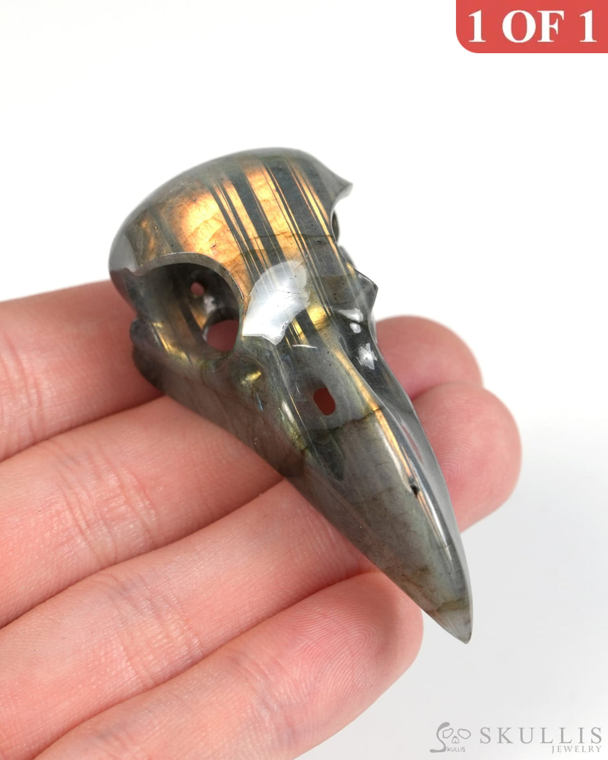 Night Pathfinder - Gem Raven Skull Pendant Necklace of Labradorite Carved Raven Skull - 9900303 - Skull Pendants