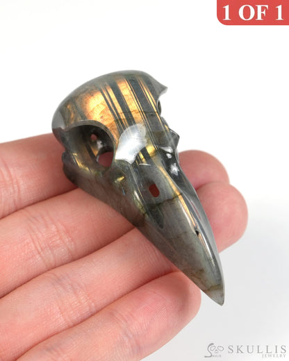 Night Pathfinder - Gem Raven Skull Pendant Necklace of Labradorite Carved Raven Skull - 9900303 - Skull Pendants