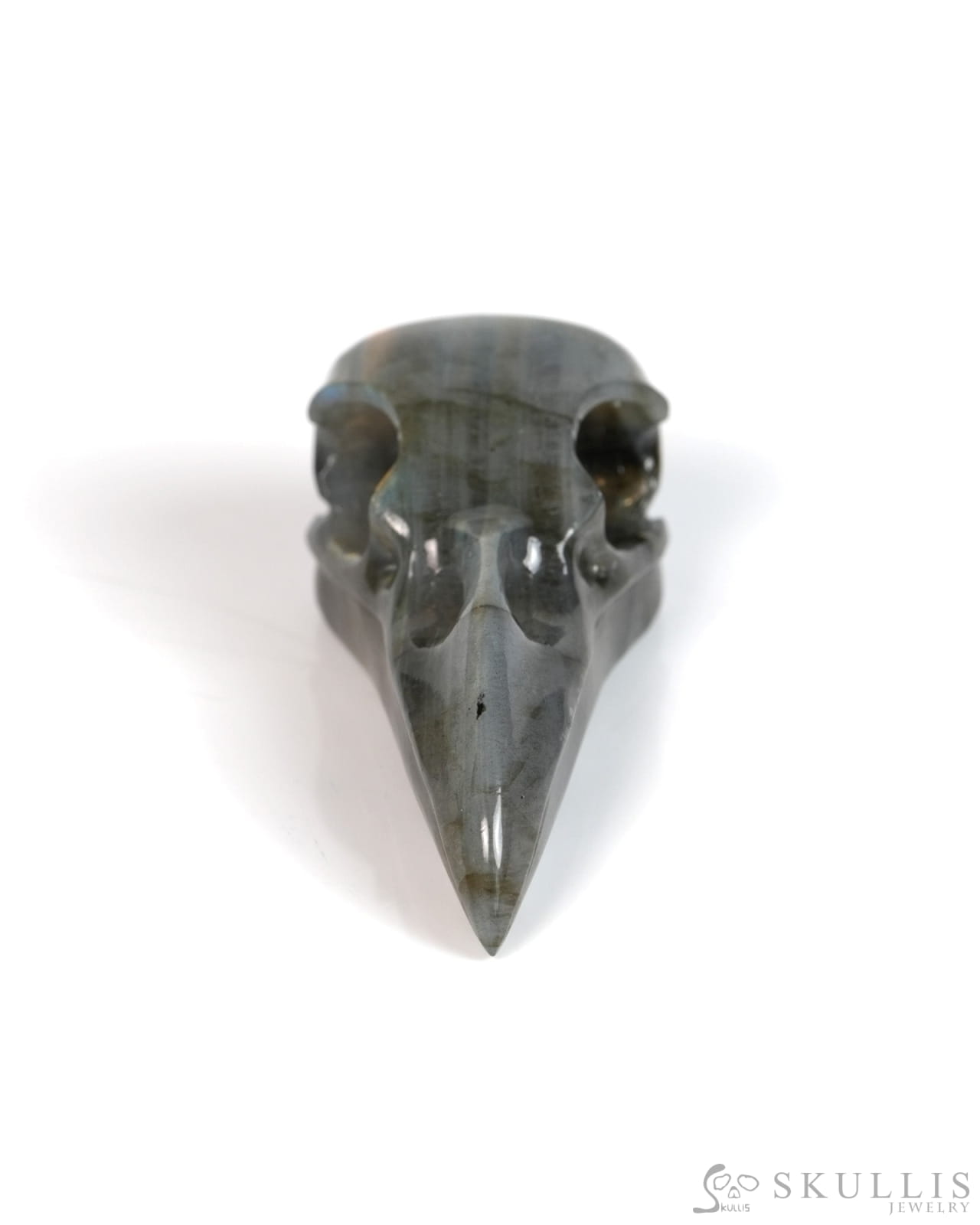 Night Pathfinder - Gem Raven Skull Pendant Necklace of Labradorite Carved Raven Skull - 9900303 - Skull Pendants