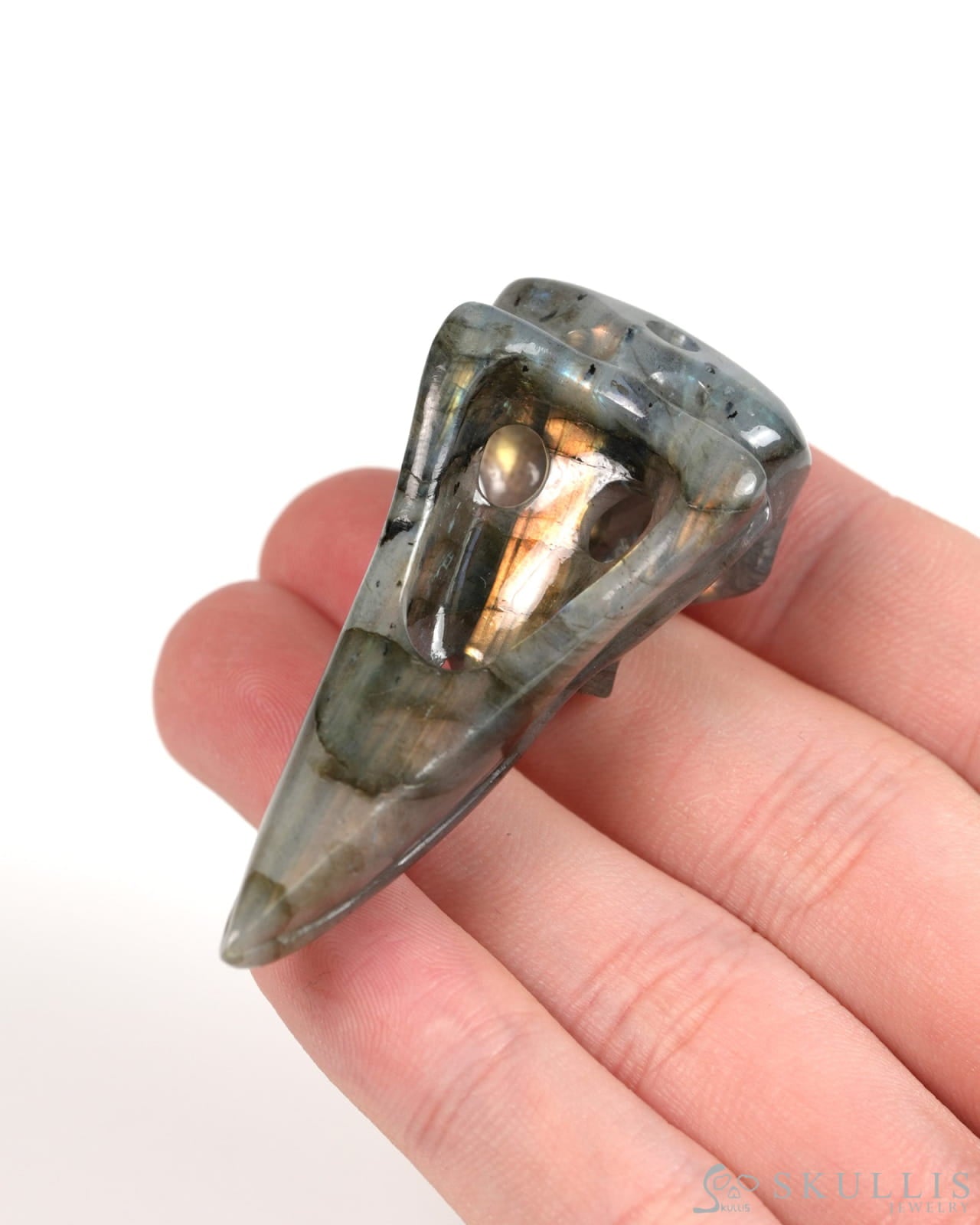 Night Pathfinder - Gem Raven Skull Pendant Necklace of Labradorite Carved Raven Skull - 9900303 - Skull Pendants