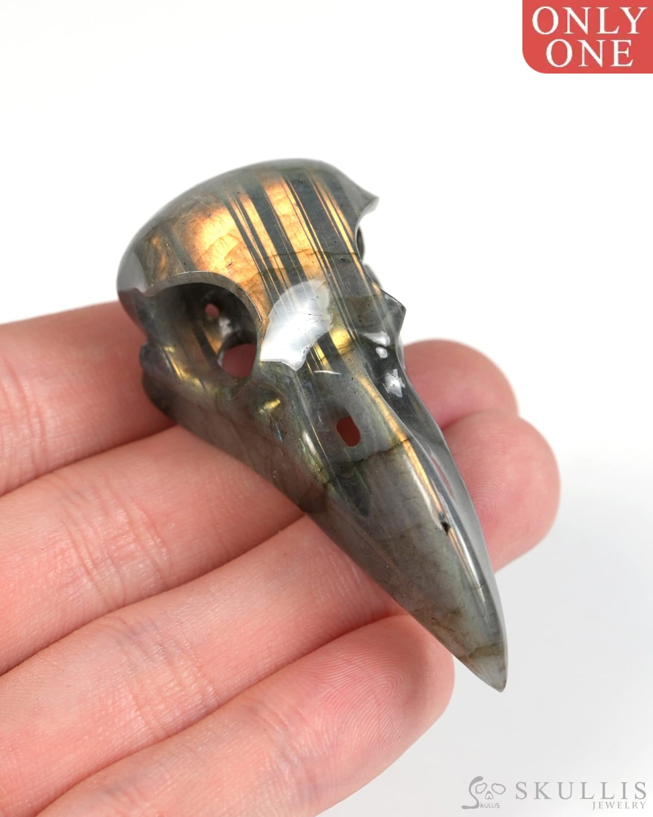 Night Pathfinder - Gem Raven Skull Pendant Necklace of Labradorite Carved Raven Skull - 9900303 - Skull Pendants