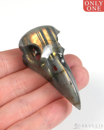 Night Pathfinder - Gem Raven Skull Pendant Necklace of Labradorite Carved Raven Skull - 9900303 - Skull Pendants