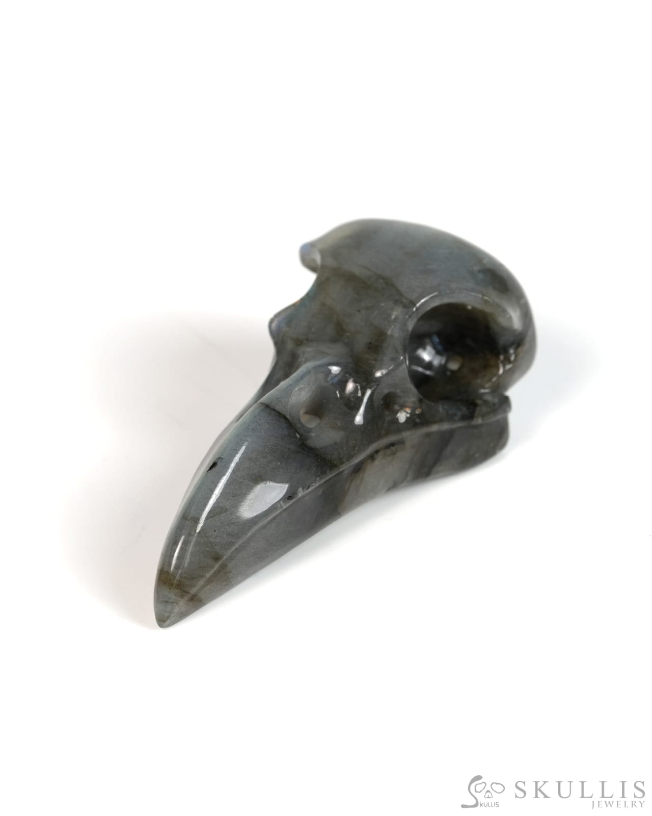 Night Pathfinder - Gem Raven Skull Pendant Necklace of Labradorite Carved Raven Skull - 9900303 - Skull Pendants