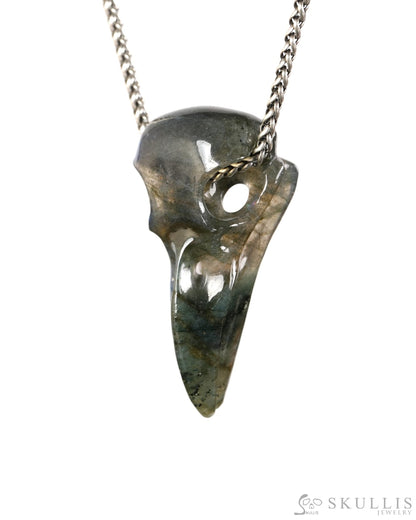 Night Pathfinder - Gem Raven Skull Pendant Necklace of Labradorite Carved Raven Skull - 9900601 - Skull Pendants