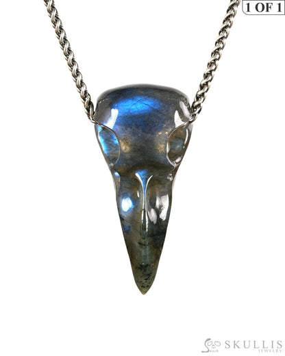 Night Pathfinder - Gem Raven Skull Pendant Necklace of Labradorite Carved Raven Skull - 9900601 - Skull Pendants