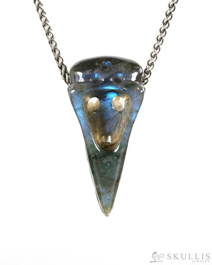 Night Pathfinder - Gem Raven Skull Pendant Necklace of Labradorite Carved Raven Skull - 9900601 - Skull Pendants