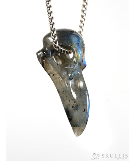 Night Pathfinder - Gem Raven Skull Pendant Necklace of Labradorite Carved Raven Skull - 9900604 - Skull Pendants