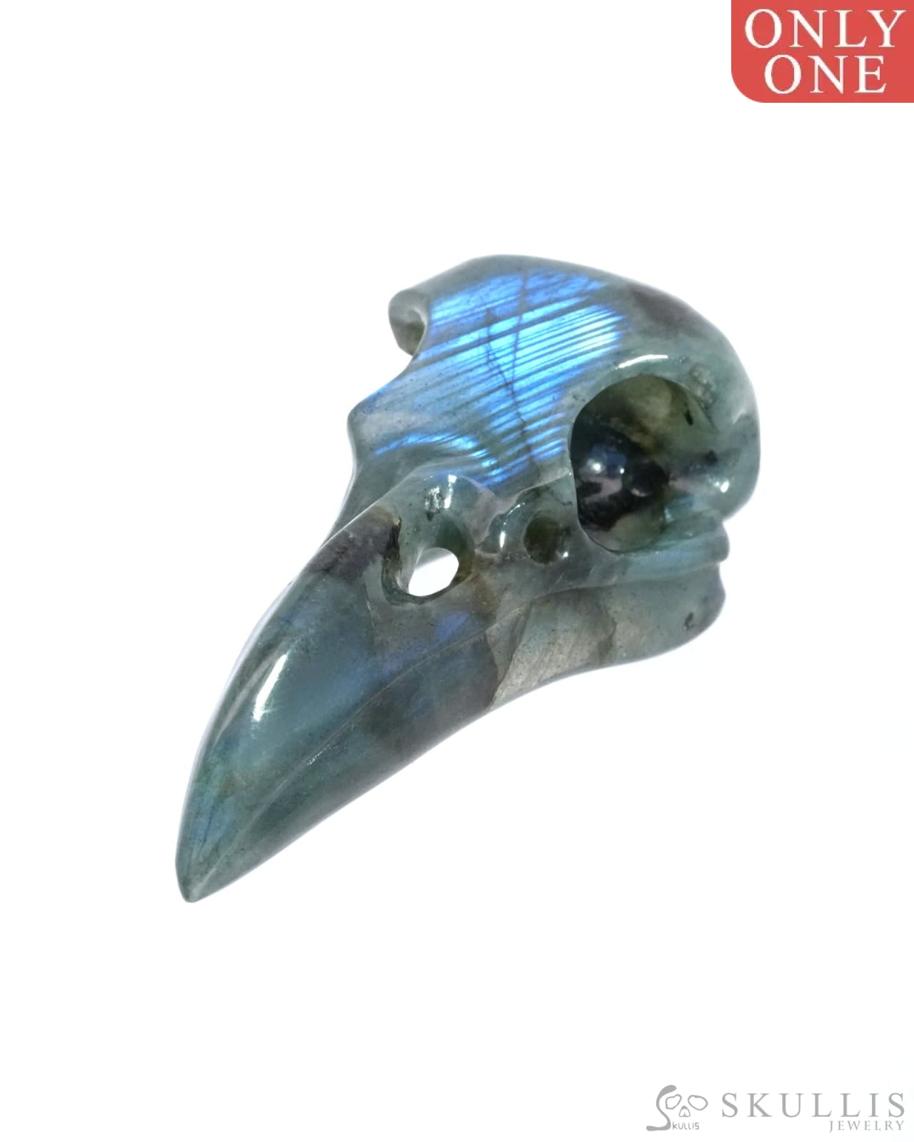 Gem Raven Skull Pendant Necklace of Labradorite Carved Raven Skull - ZR19500164 Skull Pendants