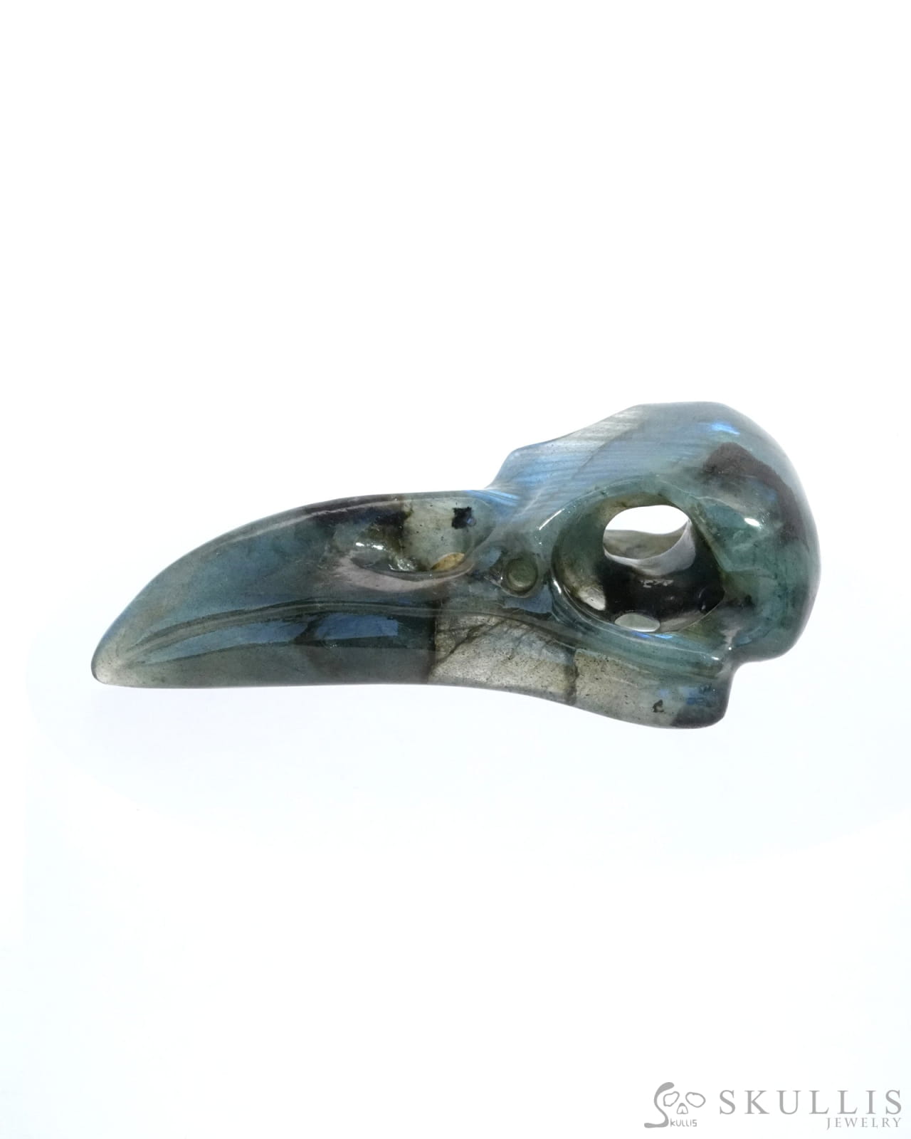 Gem Raven Skull Pendant Necklace of Labradorite Carved Raven Skull - ZR19500164 Skull Pendants