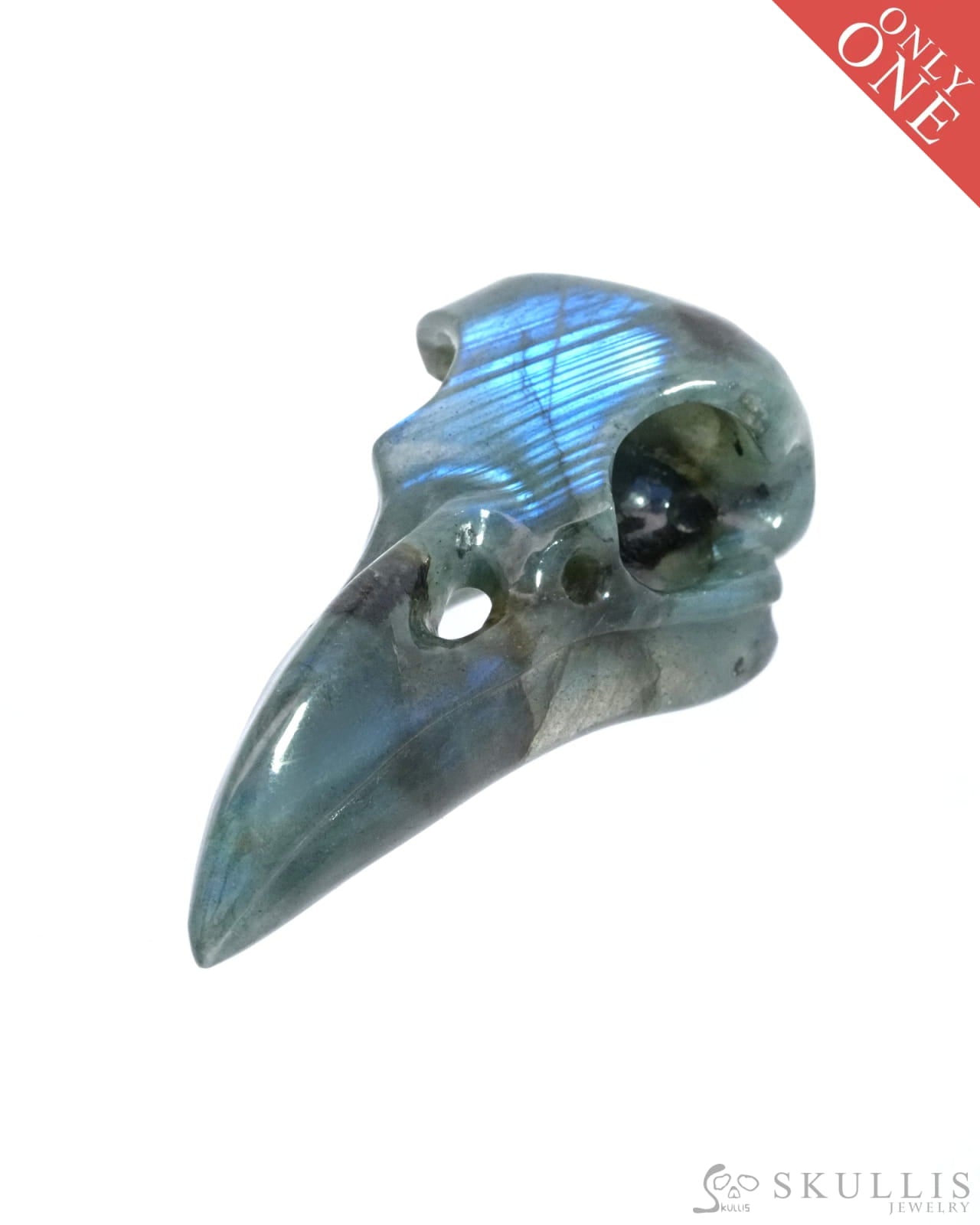 Gem Raven Skull Pendant Necklace of Labradorite Carved Raven Skull - ZR19500164 Skull Pendants