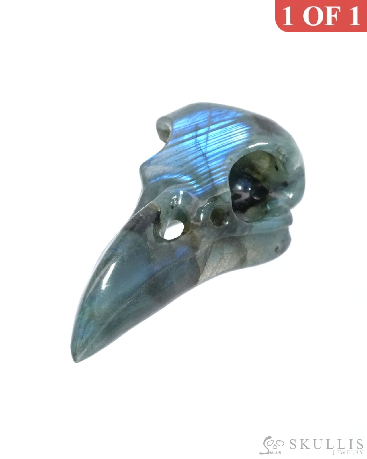 Gem Raven Skull Pendant Necklace of Labradorite Carved Raven Skull - ZR19500164 Skull Pendants