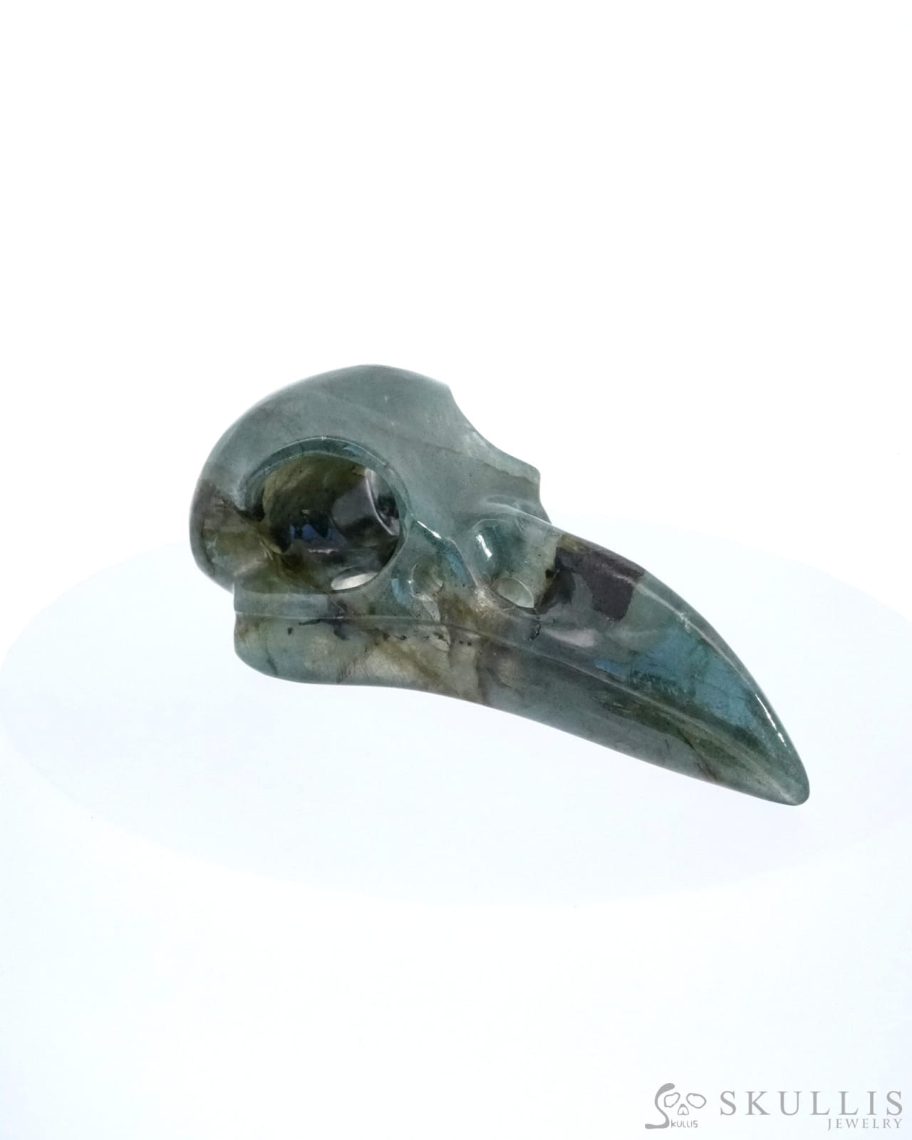 Gem Raven Skull Pendant Necklace of Labradorite Carved Raven Skull - ZR19500164 Skull Pendants
