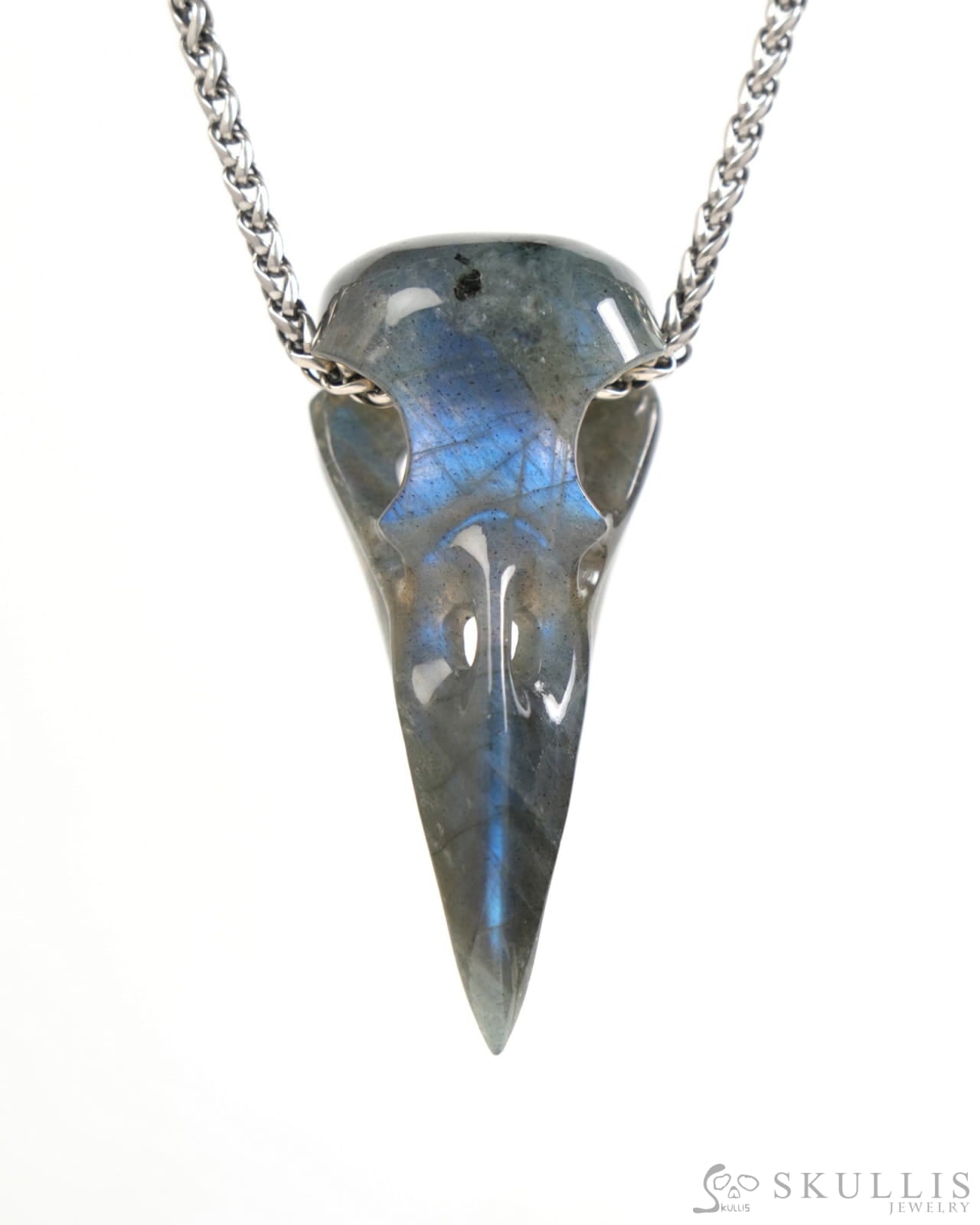 Gem Raven Skull Pendant Necklace of Labradorite Carved Raven Skull - ZR19900044 Skull Pendants