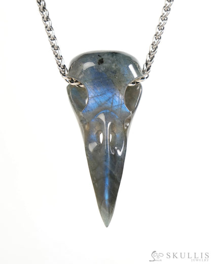Gem Raven Skull Pendant Necklace of Labradorite Carved Raven Skull - ZR19900044 Skull Pendants