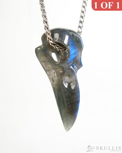 Gem Raven Skull Pendant Necklace of Labradorite Carved Raven Skull - ZR19900044 Skull Pendants
