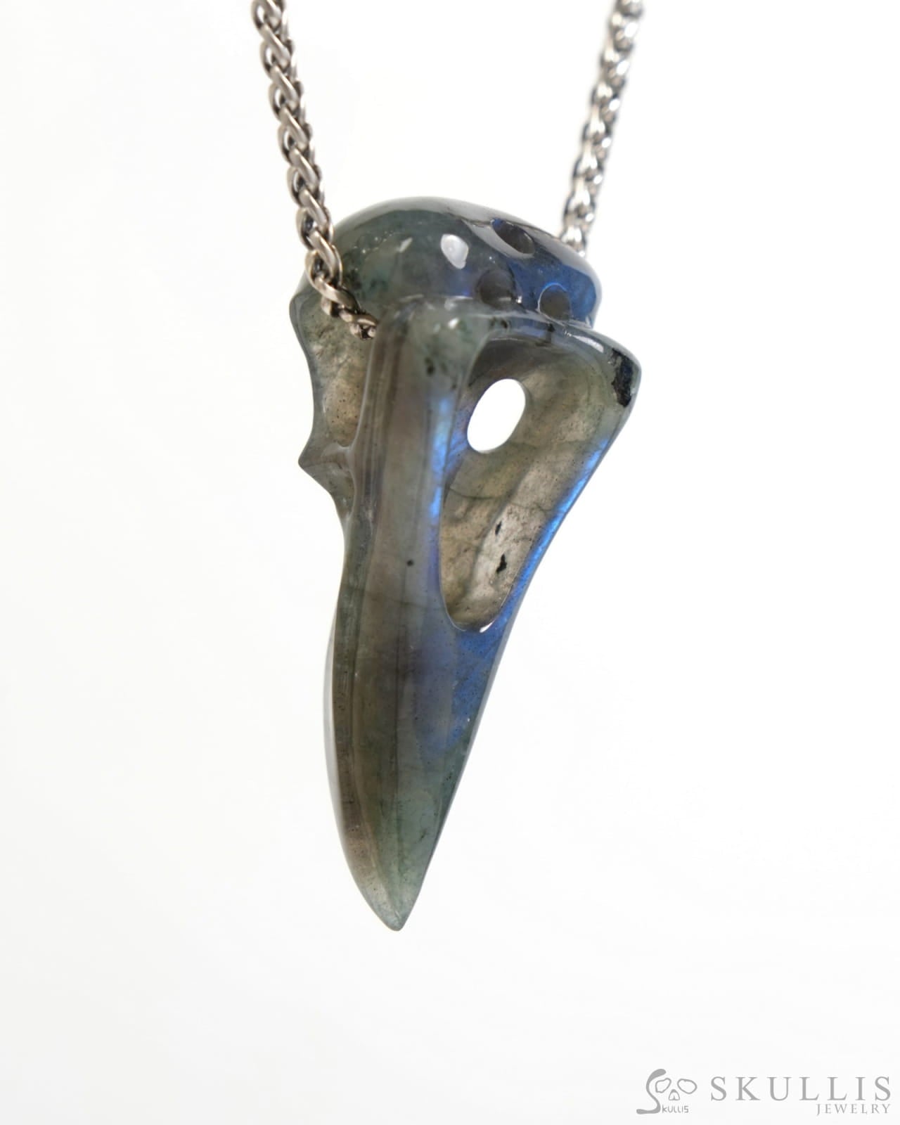 Gem Raven Skull Pendant Necklace of Labradorite Carved Raven Skull - ZR19900044 Skull Pendants