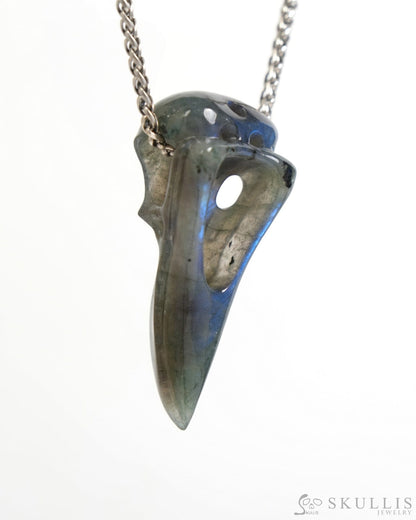 Gem Raven Skull Pendant Necklace of Labradorite Carved Raven Skull - ZR19900044 Skull Pendants