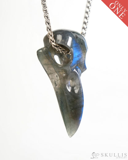 Gem Raven Skull Pendant Necklace of Labradorite Carved Raven Skull - ZR19900044 Skull Pendants