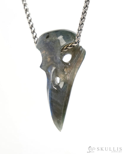 Gem Raven Skull Pendant Necklace of Labradorite Carved Raven Skull - ZR19900044 Skull Pendants