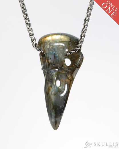 Gem Raven Skull Pendant Necklace of Labradorite Carved Raven Skull - ZR19900155 Skull Pendants