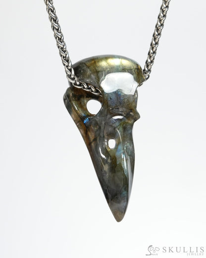 Gem Raven Skull Pendant Necklace of Labradorite Carved Raven Skull - ZR19900155 Skull Pendants