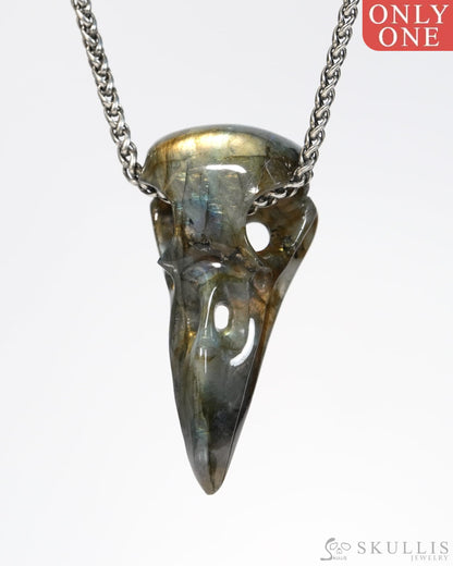 Gem Raven Skull Pendant Necklace of Labradorite Carved Raven Skull - ZR19900155 Skull Pendants