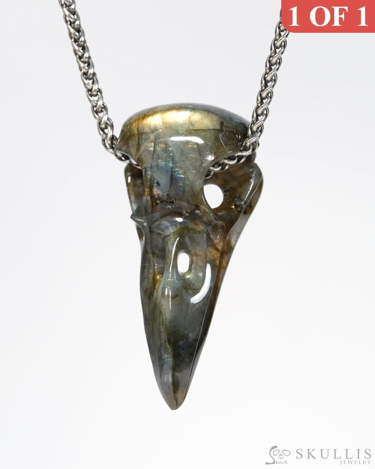 Gem Raven Skull Pendant Necklace of Labradorite Carved Raven Skull - ZR19900155 Skull Pendants