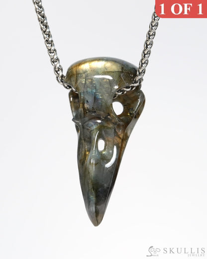 Gem Raven Skull Pendant Necklace of Labradorite Carved Raven Skull - ZR19900155 Skull Pendants
