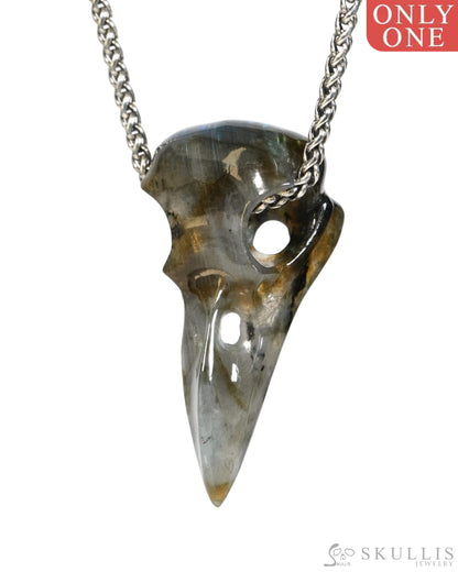 Gem Raven Skull Pendant Necklace of Labradorite Carved Raven Skull - ZR19900156 Skull Pendants