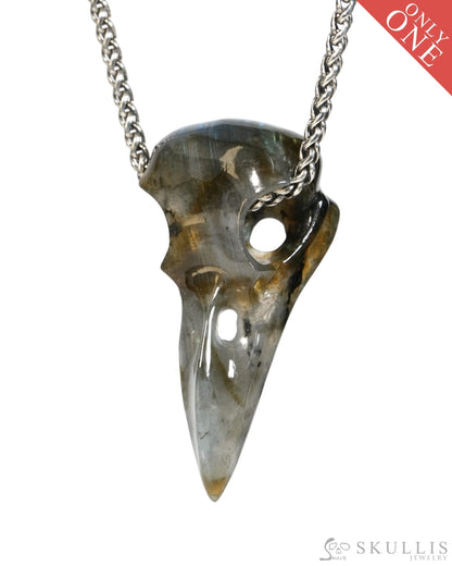 Gem Raven Skull Pendant Necklace of Labradorite Carved Raven Skull - ZR19900156 Skull Pendants