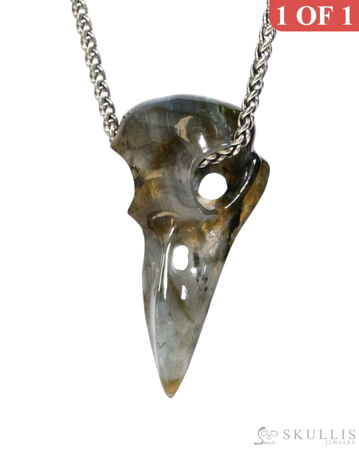 Gem Raven Skull Pendant Necklace of Labradorite Carved Raven Skull - ZR19900156 Skull Pendants