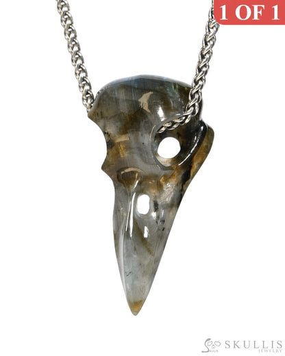 Gem Raven Skull Pendant Necklace of Labradorite Carved Raven Skull - ZR19900156 Skull Pendants