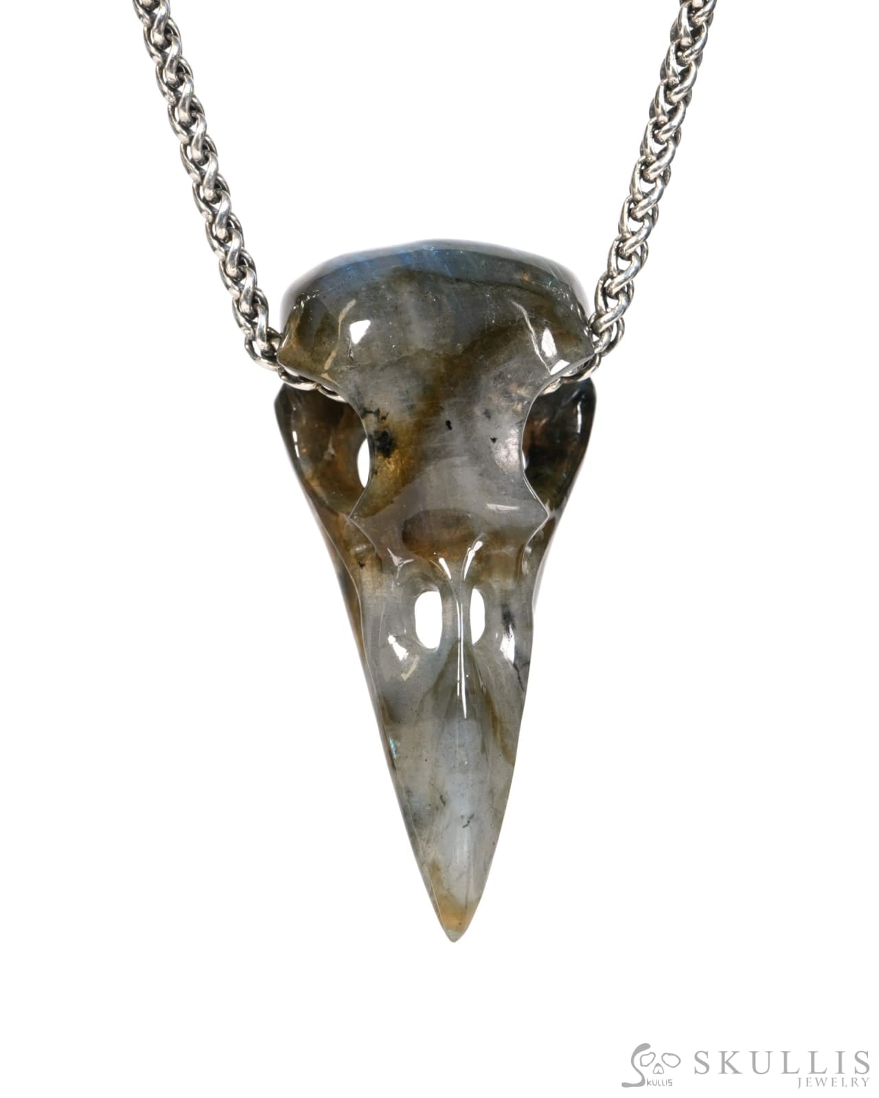 Gem Raven Skull Pendant Necklace of Labradorite Carved Raven Skull - ZR19900156 Skull Pendants
