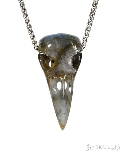 Gem Raven Skull Pendant Necklace of Labradorite Carved Raven Skull - ZR19900156 Skull Pendants