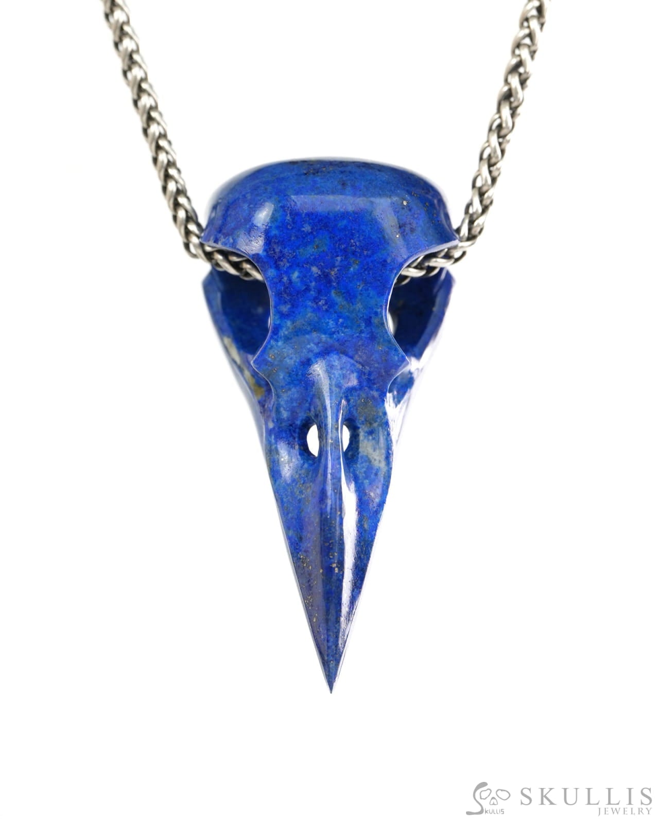 Night Pathfinder - Gem Raven Skull Pendant Necklace of Lapis Lazuli Carved Raven Skull - 9900442 - Skull Pendants