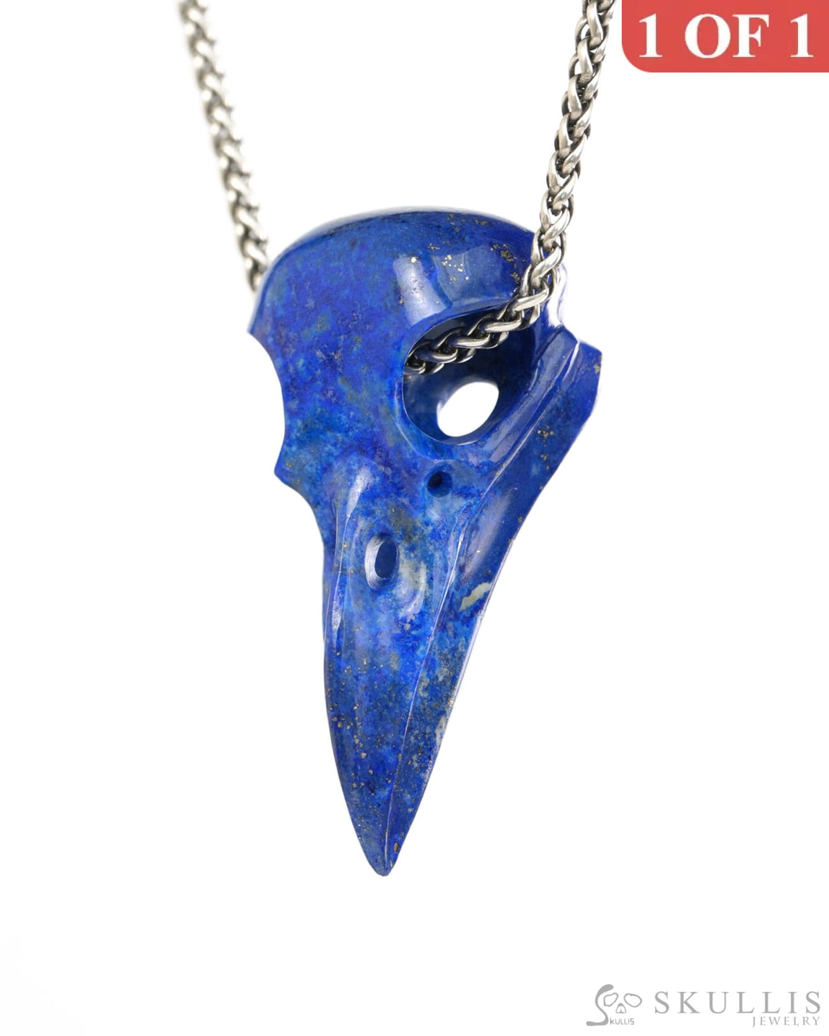 Night Pathfinder - Gem Raven Skull Pendant Necklace of Lapis Lazuli Carved Raven Skull - 9900442 - Skull Pendants