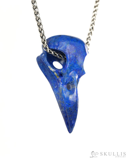 Night Pathfinder - Gem Raven Skull Pendant Necklace of Lapis Lazuli Carved Raven Skull - 9900442 - Skull Pendants