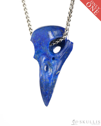 Night Pathfinder - Gem Raven Skull Pendant Necklace of Lapis Lazuli Carved Raven Skull - 9900442 - Skull Pendants