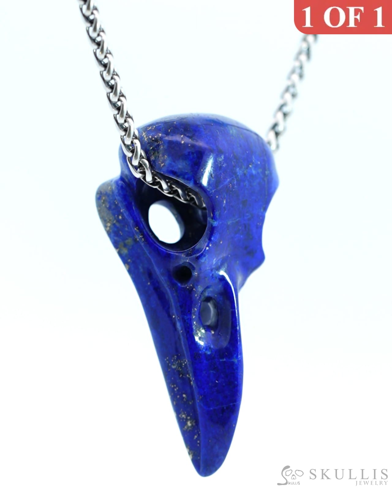 Skullis Signature Lapis Lazuli Gem Skull Pendant Or Necklace Hand Carved Sterling Silver 925 Chain