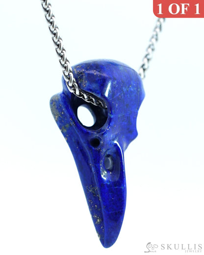 Skullis Signature Lapis Lazuli Gem Skull Pendant Or Necklace Hand Carved Sterling Silver 925 Chain