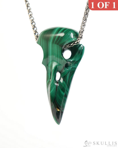 Gem Raven Skull Pendant Necklace of Malachite Carved Raven Skull - ZR19900048 Skull Pendants