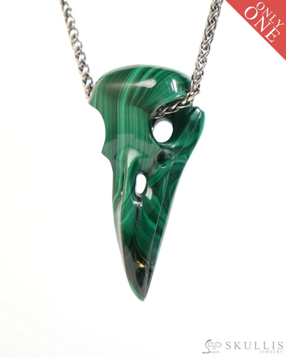 Gem Raven Skull Pendant Necklace of Malachite Carved Raven Skull - ZR19900048 Skull Pendants