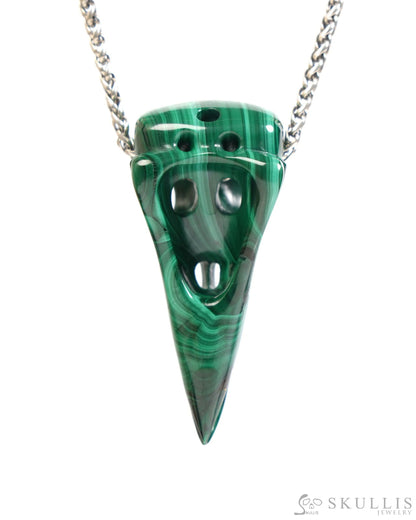 Gem Raven Skull Pendant Necklace of Malachite Carved Raven Skull - ZR19900048 Skull Pendants