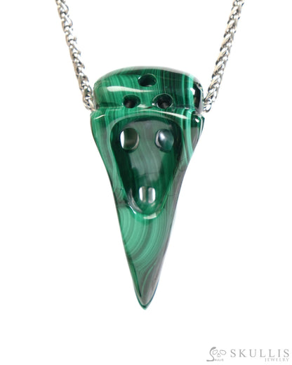 Gem Raven Skull Pendant Necklace of Malachite Carved Raven Skull - ZR19900049 Skull Pendants