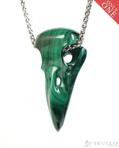Gem Raven Skull Pendant Necklace of Malachite Carved Raven Skull - ZR19900049 Skull Pendants