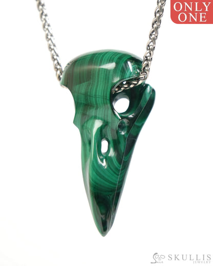 Gem Raven Skull Pendant Necklace of Malachite Carved Raven Skull - ZR19900049 Skull Pendants