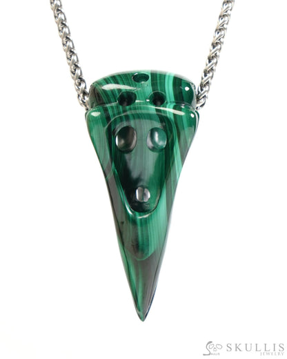 Gem Raven Skull Pendant Necklace of Malachite Carved Raven Skull - ZR19900050 Skull Pendants