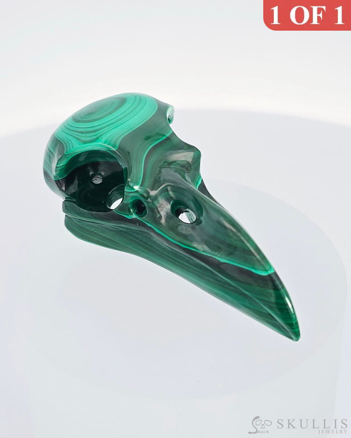 2.4’’ Malachite Carved Gem Skull Skullis Realistic - 0800003 Tiny Gemstone