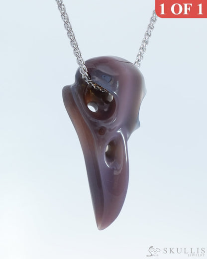 Gem Raven Skull Pendant Necklace of Mozambique Agate Crystal Raven Pendant - 9800167 Skull Pendants