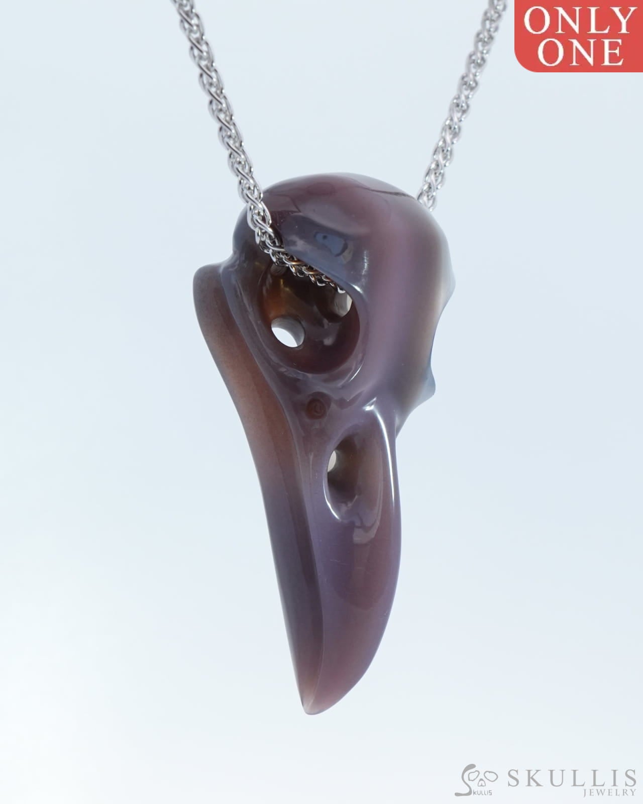 Gem Raven Skull Pendant Necklace of Mozambique Agate Crystal Raven Pendant - 9800167 Skull Pendants